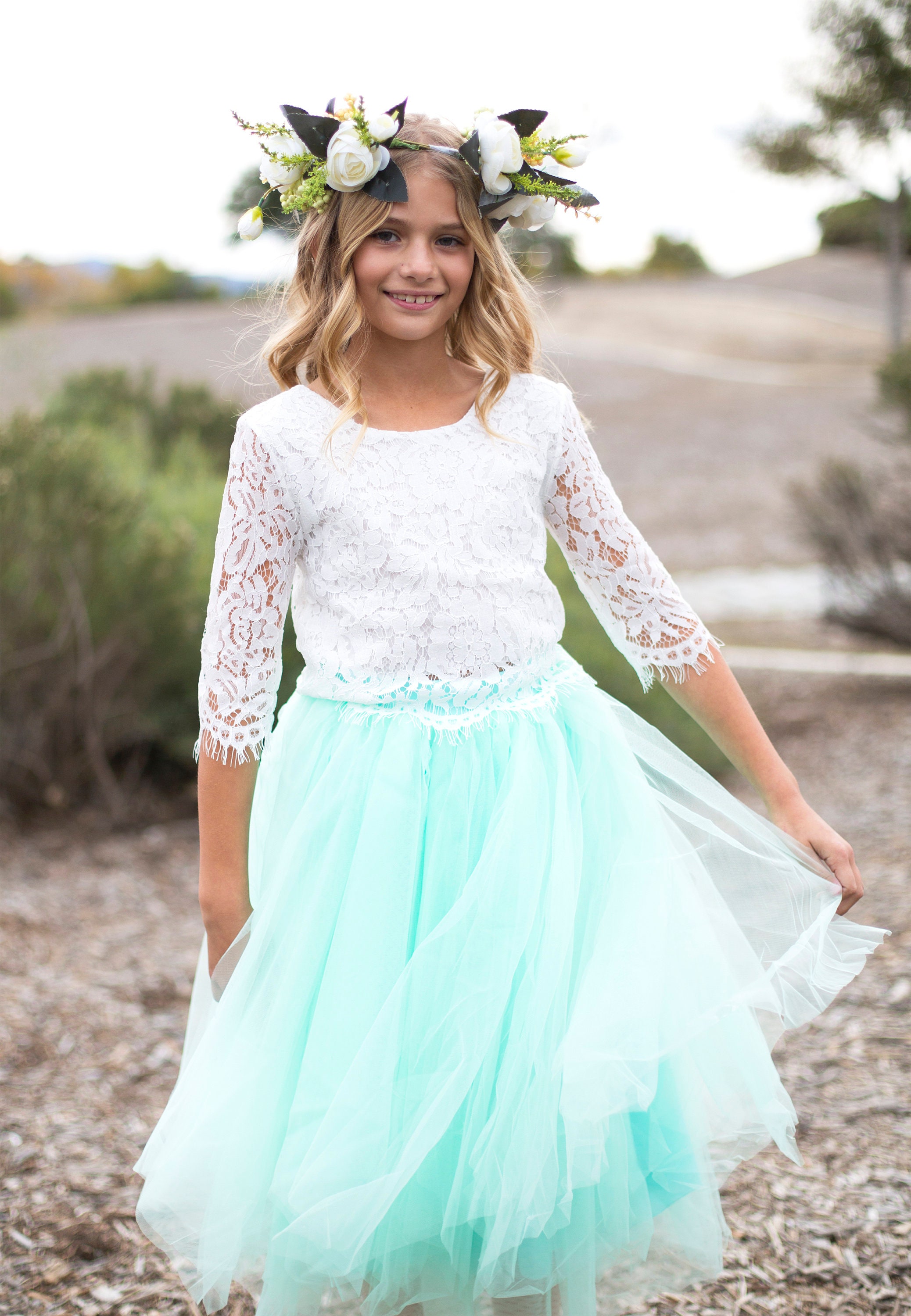 Lace Flower Girl Top, White Flower girl Lace Top dress, Bohemian Flower
