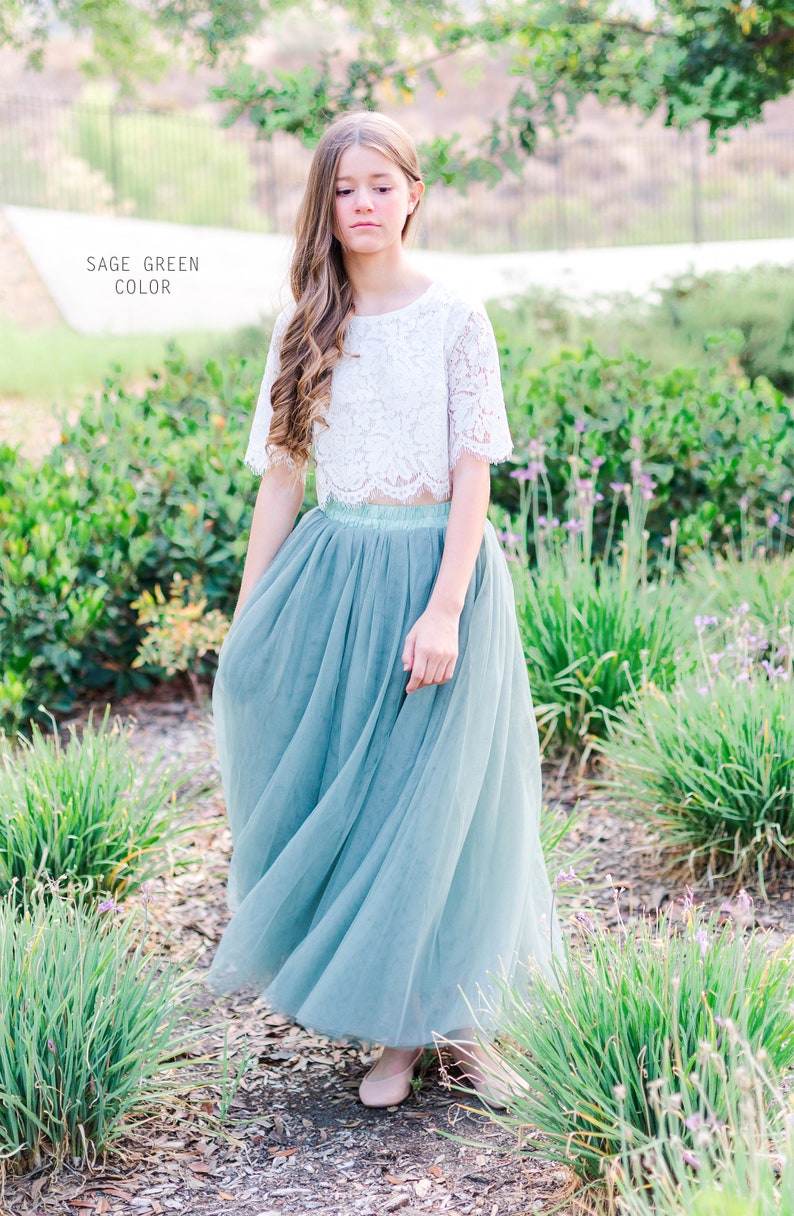 Sage Bohemian Boho Lace Flower Girl Top Tulle Skirt Flower Etsy