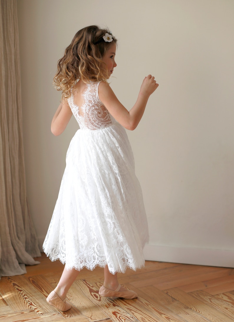 Robe de fille de fleur de Boho Boho, robe de fille de tulle de dentelle blanche, robe de fille de fleur de dentelle, robe de fille de fleur rustique, robe de communion, robe Bella image 5