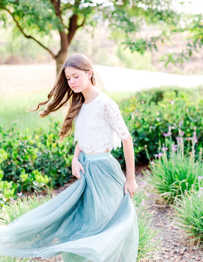 Sage Bohemian Boho Lace Flower Girl Top Tulle Skirt Flower Etsy