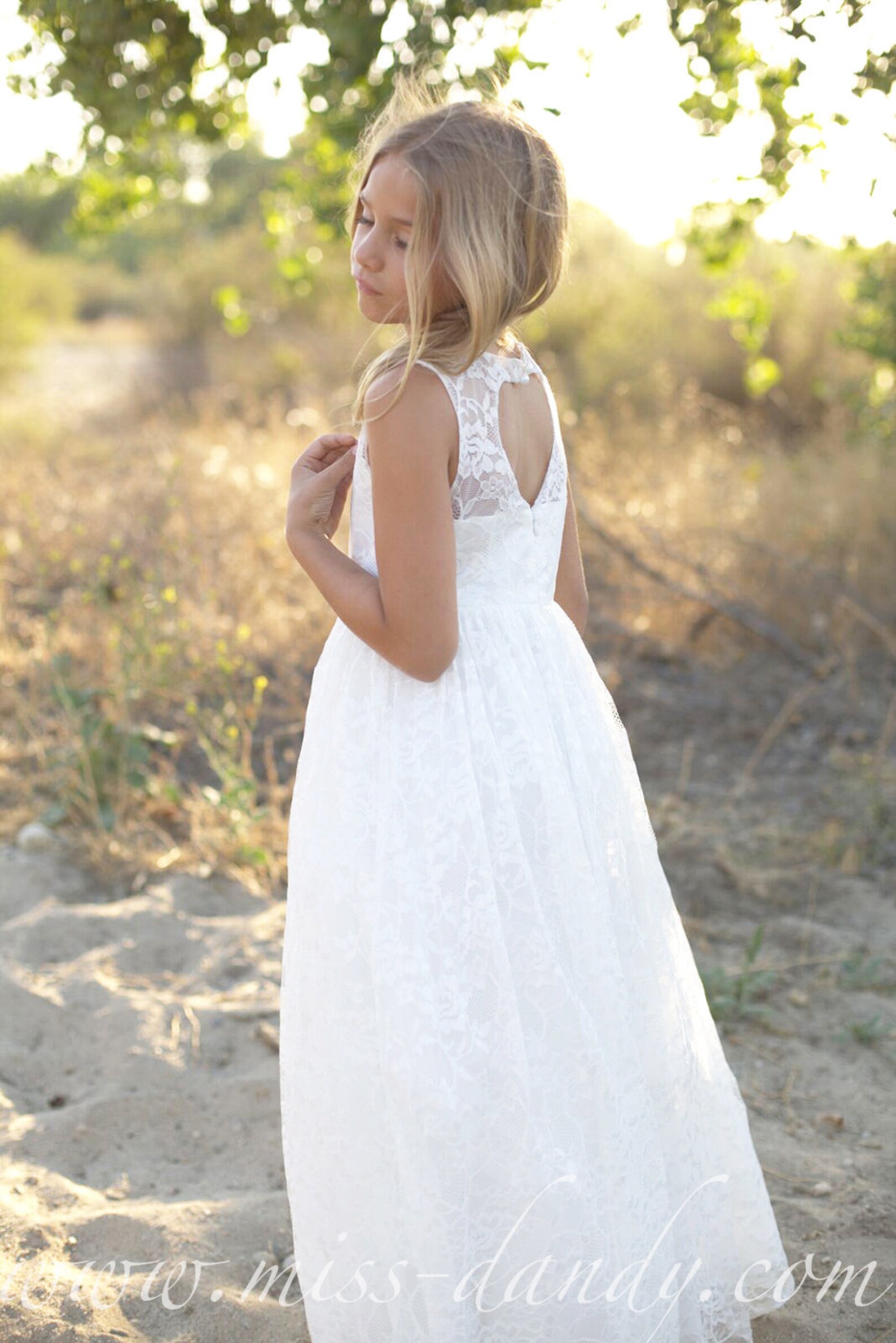 Open Back Flower Girl DressWhite Lace Flower girl Etsy