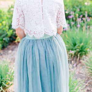 Sage Boho Boho Lace Flower Girl Top Tulle jupe, Flower girl Lace Top, Tulle jupe Lace Top Flower girl , Sage Green Flower Girl Jupe image 10