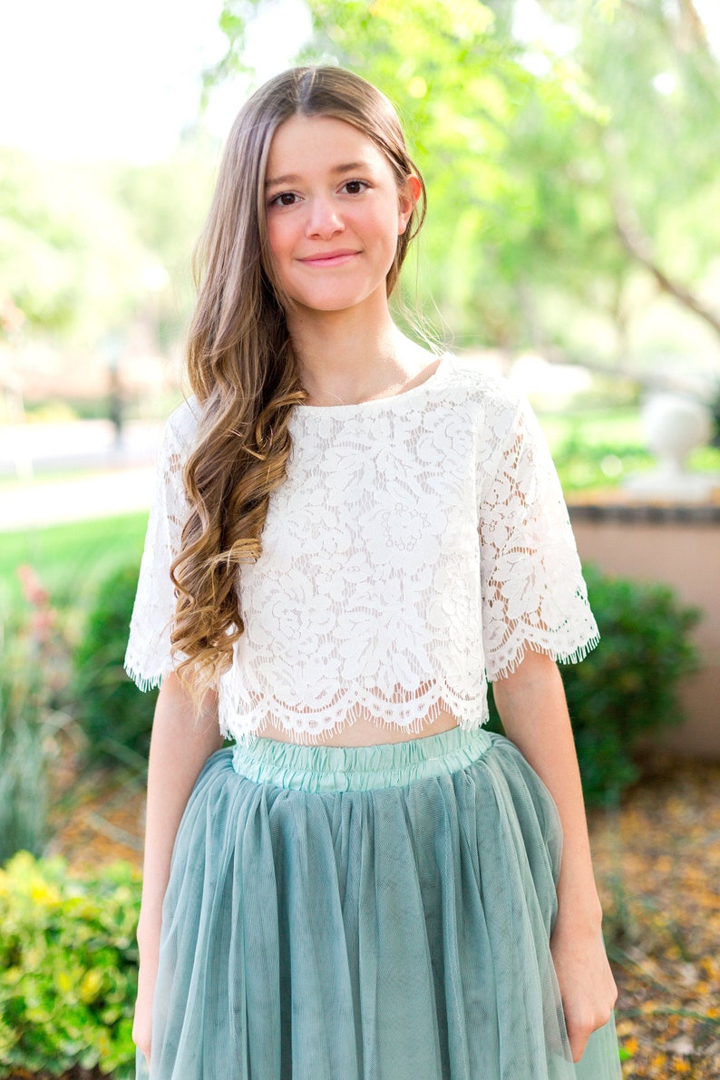Sage Bohemian Boho Lace Flower Girl Top Tulle Skirt Flower Etsy