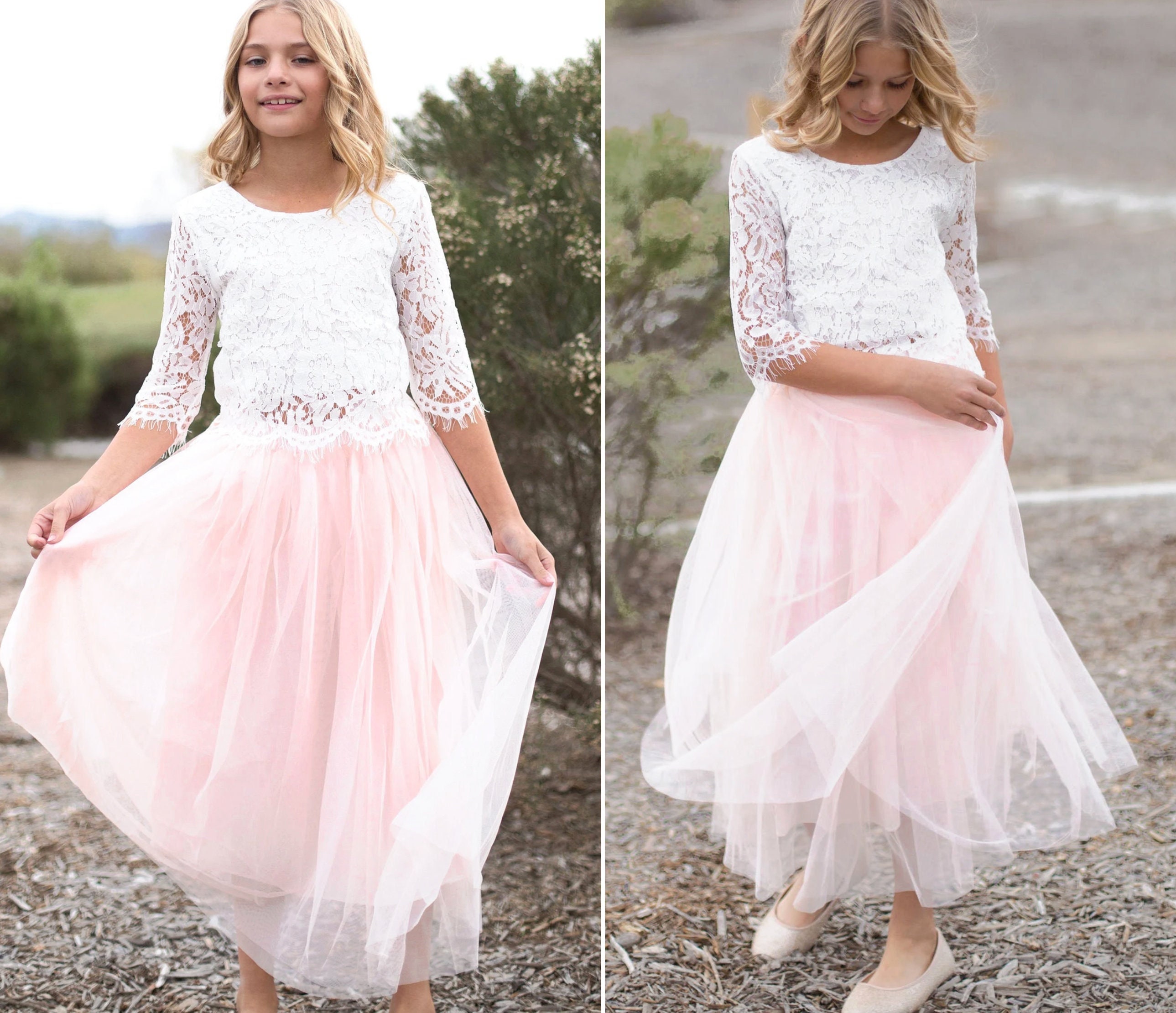 Long tulle skirt with lace top cheap