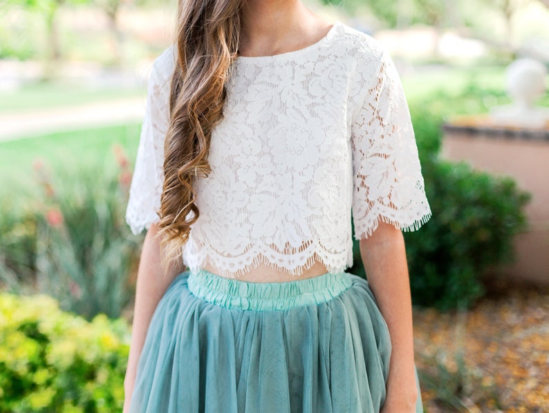 Sage Bohemian Boho Lace Flower Girl Top Tulle Skirt Flower Etsy