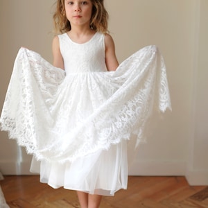 Bohemian Boho Flower girl dress , White Lace Tulle Girl Dress, Lace flower girl dress, Rustic flower girl dress,Communion dress, Bella Dress image 4