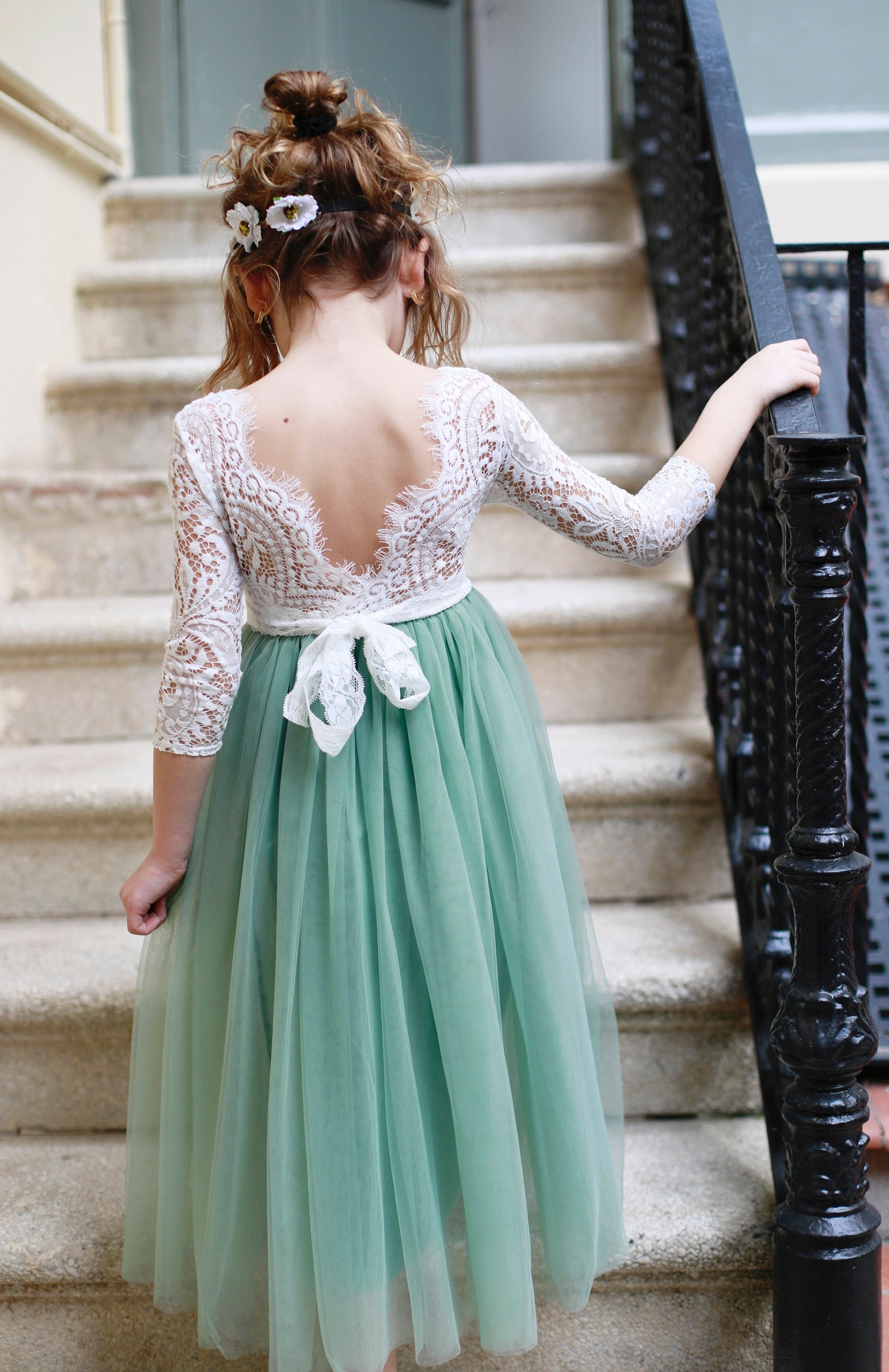 Green lace dress girls hotsell