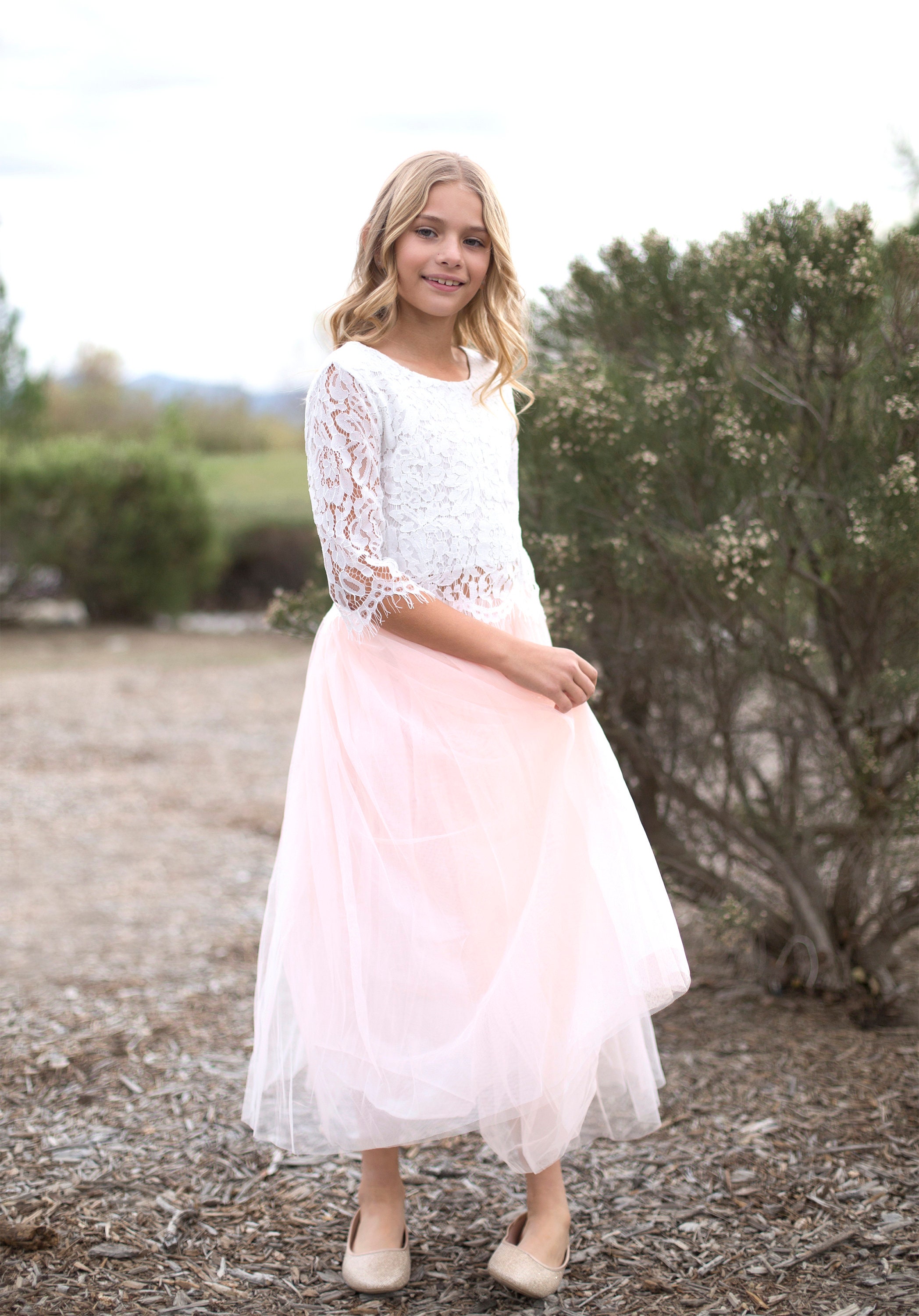 Lace Flower Girl Top, White Flower girl Lace Top dress, Bohemian Flower
