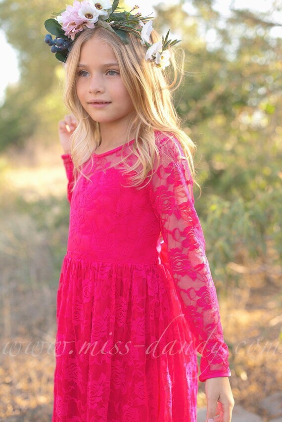 Lace Flower girl dress Long sleeve Boho flower girl dress Etsy
