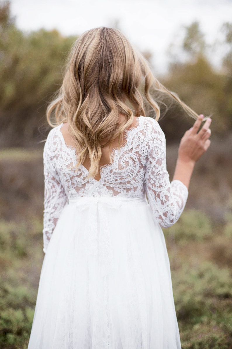 Robe de fille de fleur de Boho Boho, robe de fille de tulle de dentelle blanche, robe de fille de fleur de dentelle, robe de fille de fleur rustique, robe de communion, robe Bianca image 4