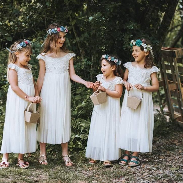 Floor Length Crochet Flower girl dress Ivory Cream Tulle Etsy