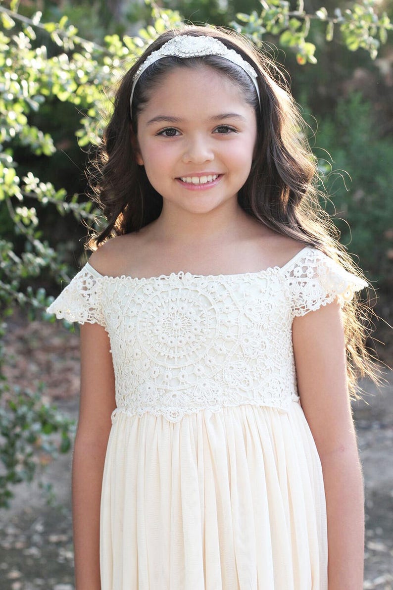 Ivory Cream flower girl dress Crochet Lace baby dress Rustic Etsy