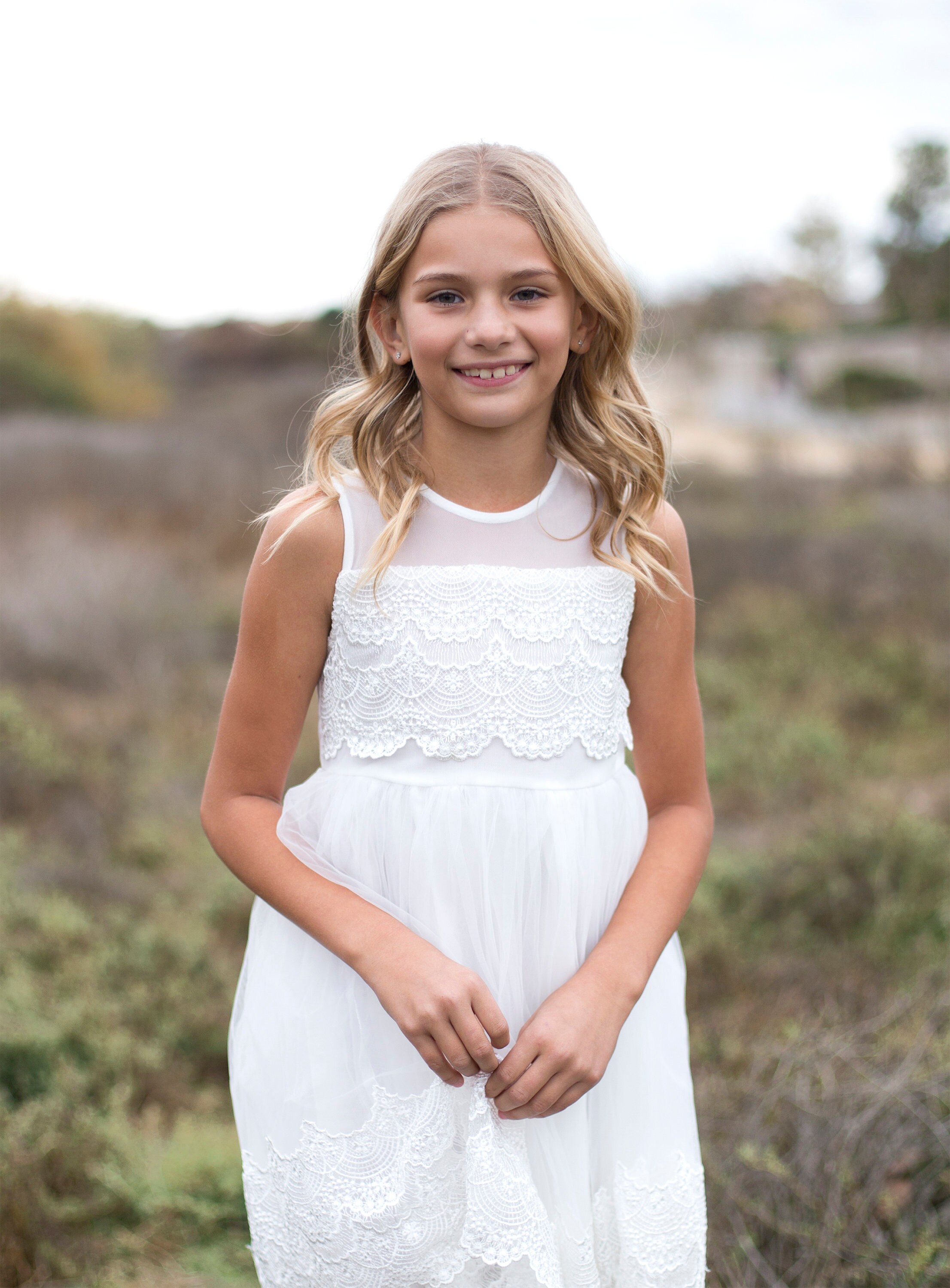 Flower girl dress, Bohemian Boho Flower girl dress, White Lace Tulle