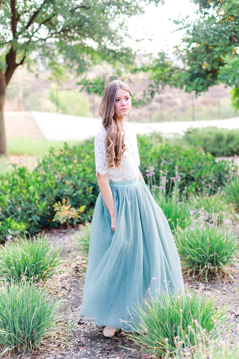 Sage Bohemian Boho Lace Flower Girl Top Tulle Skirt Flower Etsy