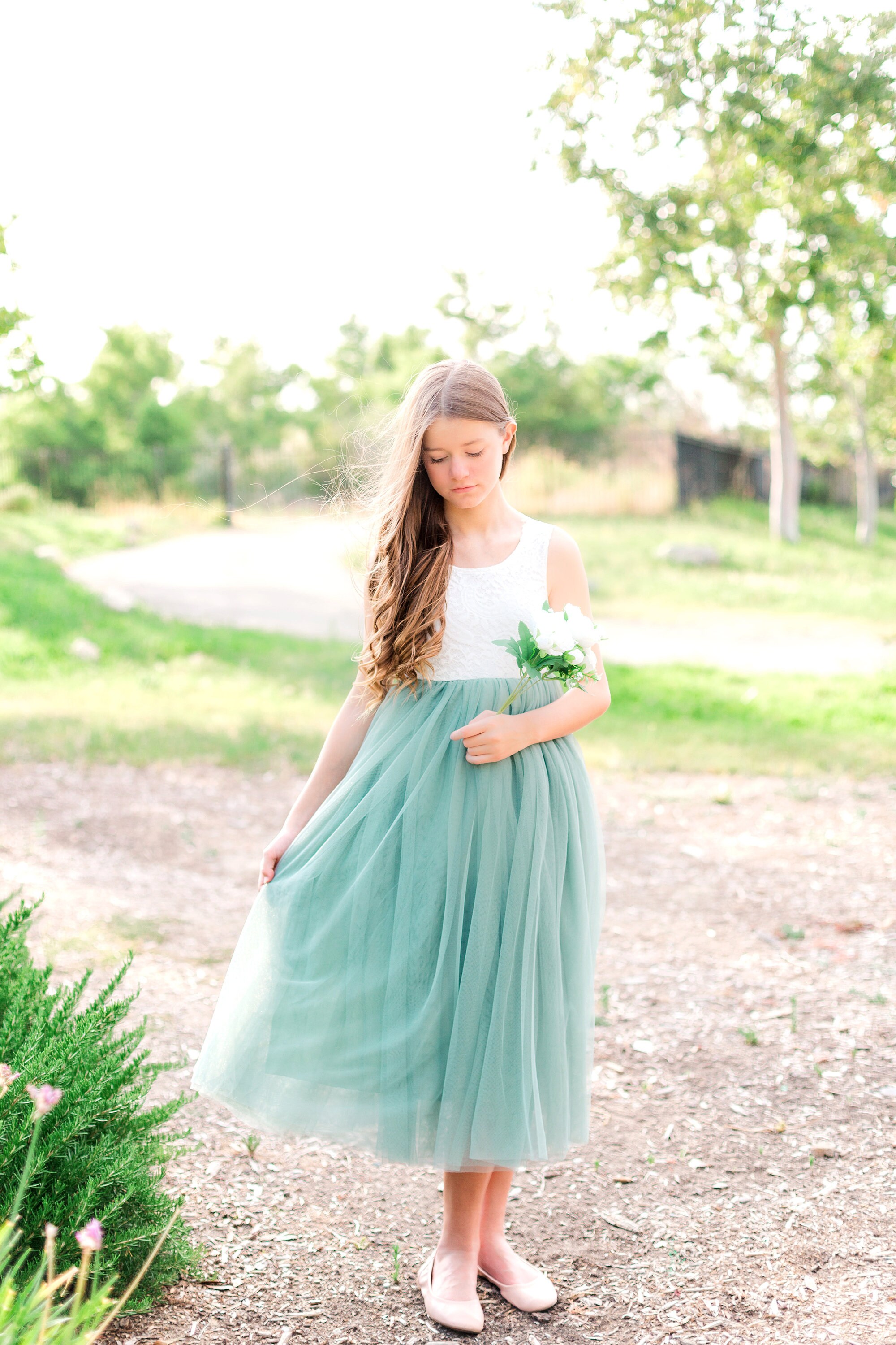 Sage Green Bohemian Boho Flower girl dress White Lace Tulle Etsy