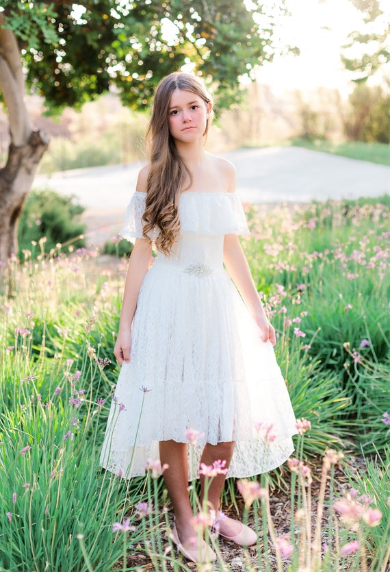 Flower Girl Dress, Bohemian Flower Girl Dress, Rustic Flower Girl Dress,  Boho Flower Girl Dress, Lace Flower Girl Dress, Boho Wedding Dress 