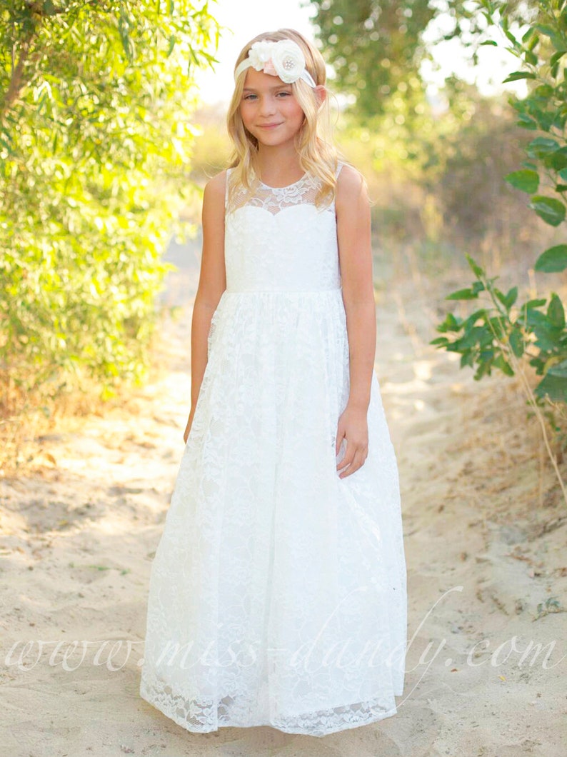 Open Back Flower Girl Dresswhite Lace Flower Girl Etsy