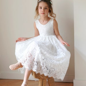 Bohemian Boho Flower girl dress , White Lace Tulle Girl Dress, Lace flower girl dress, Rustic flower girl dress,Communion dress, Bella Dress image 7