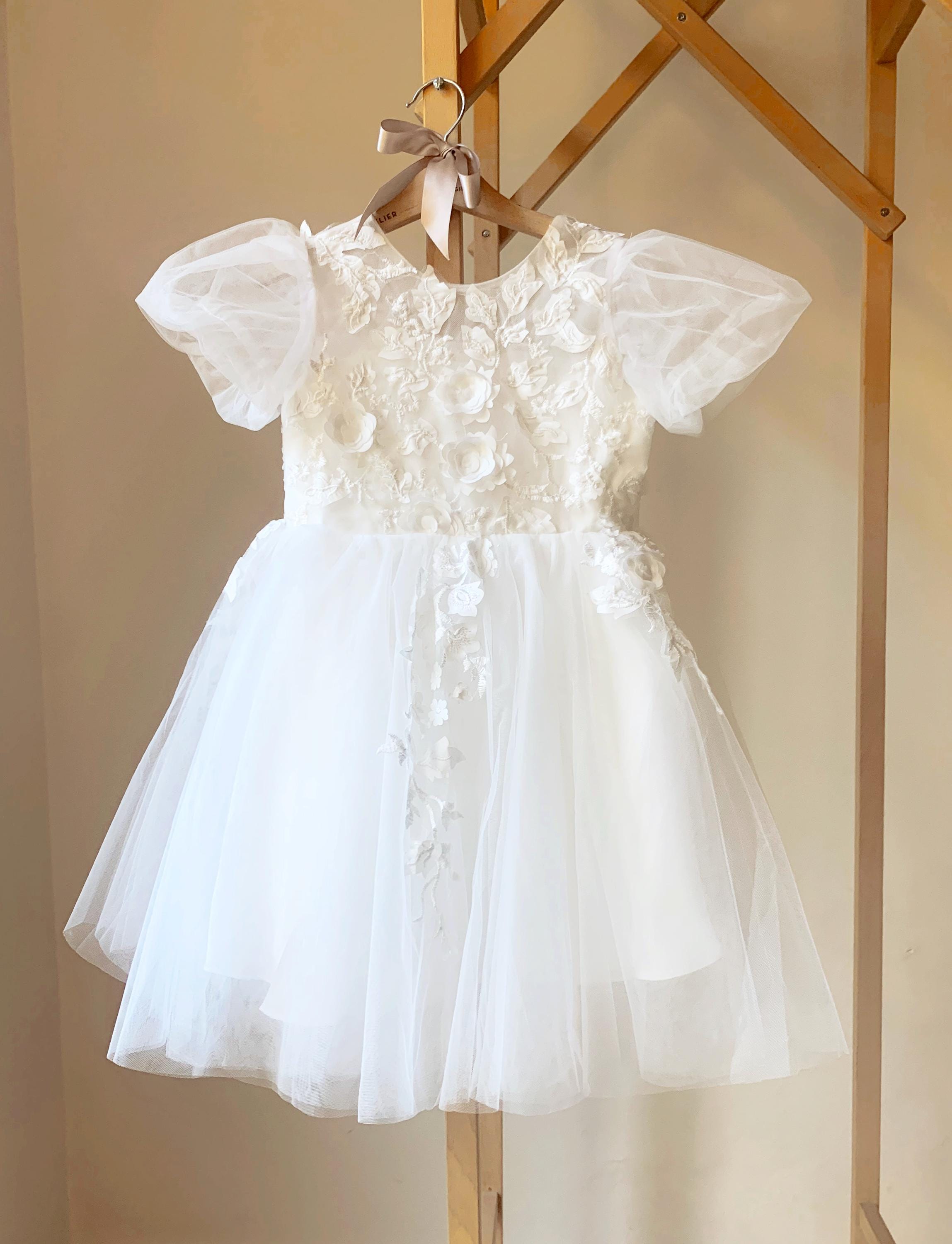 Anniversary dress for kids, White Bohemian Boho Flower girl dress , White Organza flower girl dress flower girl dress, Rustic Girl dress