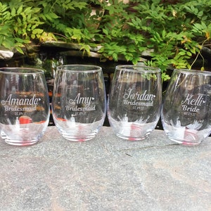 One Bridesmaid Engraved Stemless Wine Glass, Engraved Stemless, Bridesmaid Wine glass, Bridesmaid Glass, Maid of Honor Glass