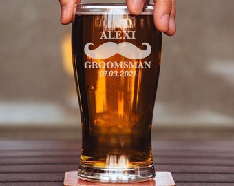 Engraved Beer Glass, Groomsman Gifts, Best Man, Groom gift, Wedding gifts, Engraved glassware, Etched glassware, Personalized Glass