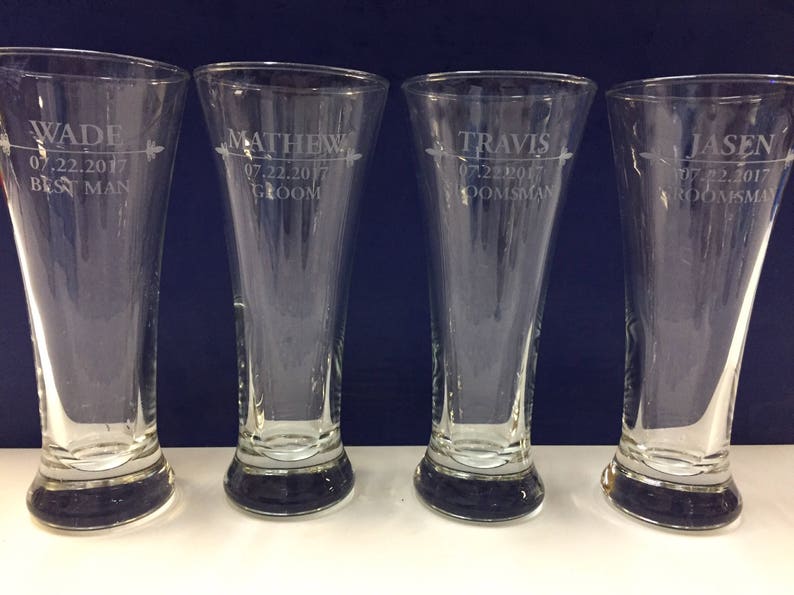 Set of 1 Etched Pilsner Glass, Wedding, Best man, grooms gift, groomsman, etched glassware, weddings, Pilsner glass, Beer Mug image 3