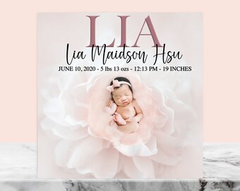 Baby Birth Announcement Photo Tile, Baby Girl, First Baby, Baby Gift, Newborn Gift, Christmas, Gift, Milestone, Hello Baby