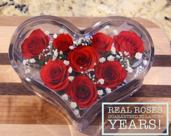 Heart Shaped Everlasting Red Roses, Anniversary Gift