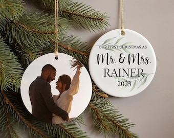 Newlyweds Christmas Ornament, First Christmas as Mr. & Mrs., Christmas Ornament, For him and her, Wedding gift, Christmas Wedding