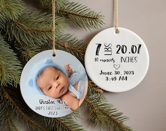 First Christmas Baby Ornament, Baby photo ornament, birth stat ornament, photo memorabilia for mom, unique Christmas gifts, first Xmas