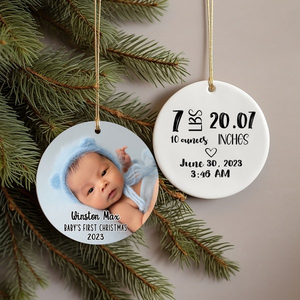 First Christmas Baby Ornament, Baby photo ornament, birth stat ornament, photo memorabilia for mom, unique Christmas gifts, first Xmas