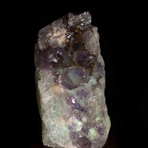 7.5&quot; Brazilian Amethyst Geode Crystal Cluster Lamp & Handcrafted Black Walnut Wooden Base with Cord and LED Bulb #22 - Free Shipping