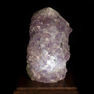 6.5&quot; Brazilian Amethyst Geode Crystal Cluster Lamp & Handcrafted Black Walnut Wooden Base with Cord and LED Bulb #16 - Free Shipping