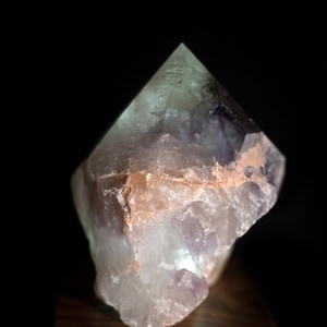 6&quot; Brazilian Amethyst Polished Point Crystal Cluster Lamp & Handcrafted Black Walnut Wooden Base with Cord and LED Bulb #35 - Free Shipping