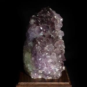 7&quot; Brazilian Amethyst Geode Crystal Cluster Lamp & Handcrafted Black Walnut Wooden Base with Cord and LED Bulb #8 - Free Shipping