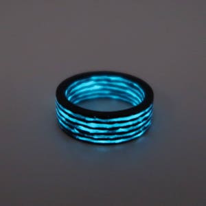 Carbon Fiber Glow in the dark ring,  wedding ring, Aqua glow ring, bridal ring, black band ring, ring men&#39;s, men rings, glow ring, carbon.