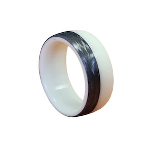 Carbon Fiber Ring With 1/2 white Glow In The Dark and 1/2 carbon line outside, glow ring, wedding ring, men&#39;s ring, wedding band