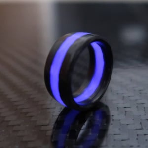 Carbon Fiber Ring With purple Glow,Wedding ring,Wedding band,Glow in the dark ring, polished finish. 9 mm width