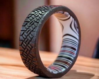 Tire Carbon Fiber ring, Wedding ring, Wedding band, Tire Tread Ring, men's wedding ring, black band ring, Tire ring men's, Fordite Ring.
