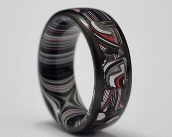 Carbon Fiber and Fordite ring. fordite jewelry, fordite ring, Wedding ring, Wedding band, Carbon ring, 8 mm width.