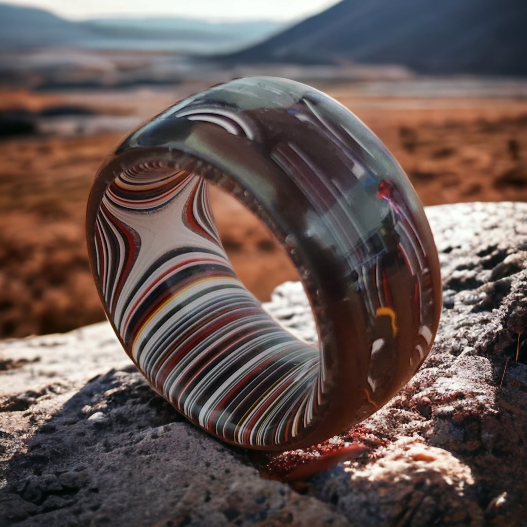 Carbon Fiber and Fordite Ring. Fordite Jewelry, Fordite Ring