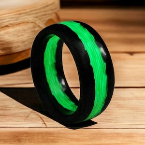 Carbon Fiber Ring With Lemon lime Glow in the dark, polished finish 9 mm width, Glow int the dark, Glow ring, Wedding ring, Wedding band.