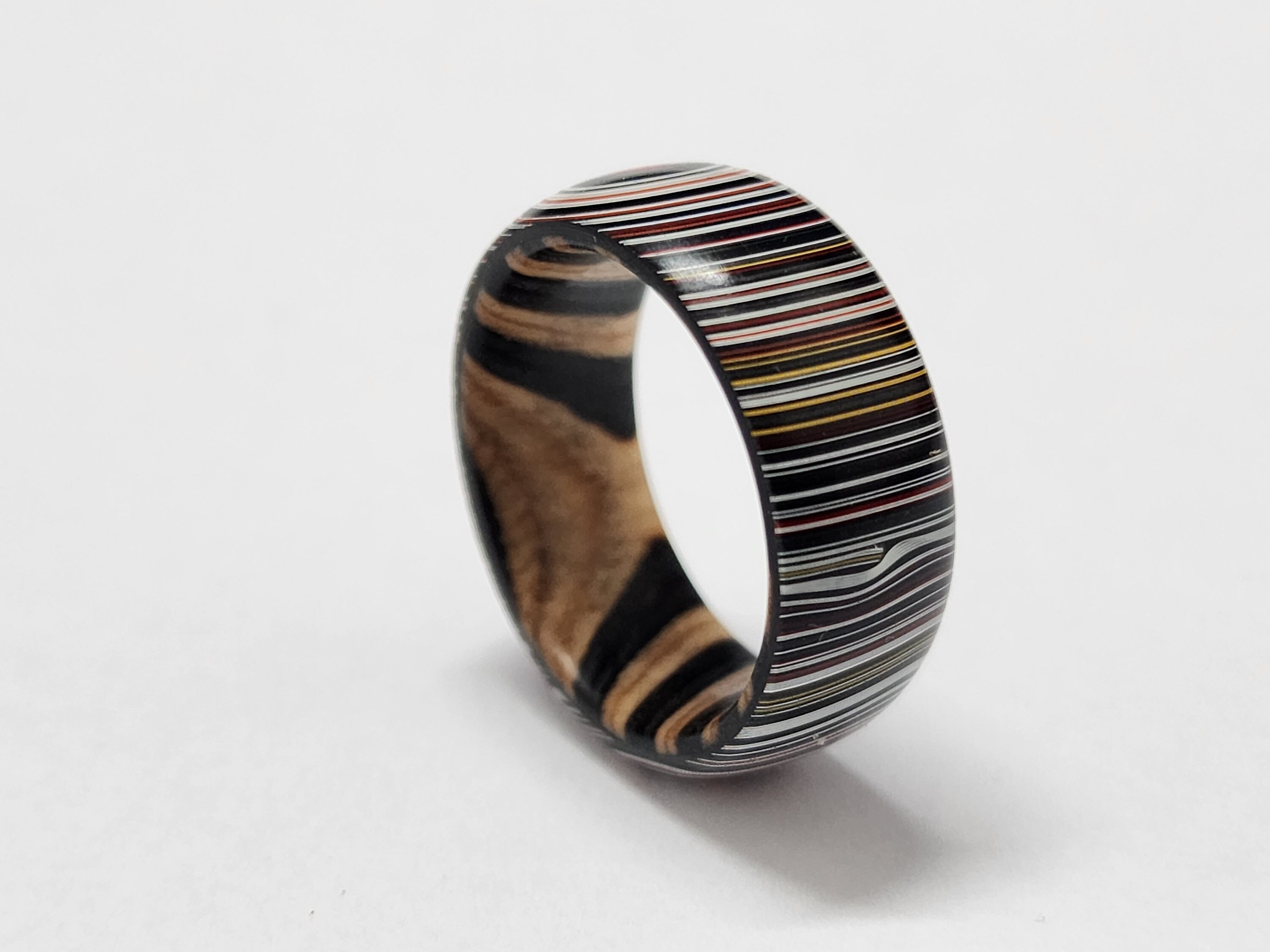 Wood and Fordite Ring. Fordite Jewelry, Fordite Ring