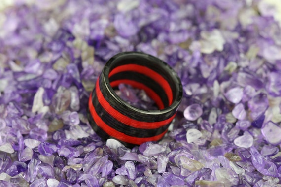 Carbon Fiber Ring With Red fire Glow in the Dark Polished Finish