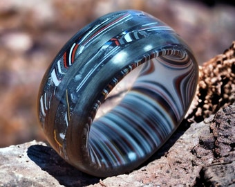 Carbon Fiber and Fordite Ring. Fordite Jewelry, Fordite Ring