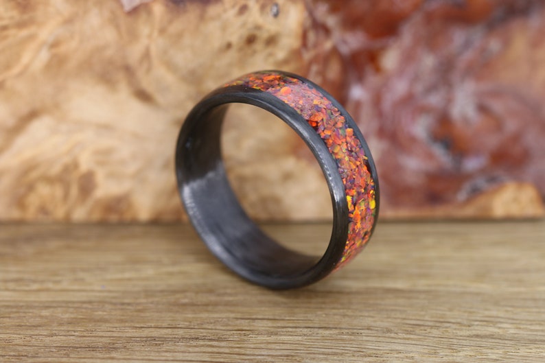 Carbon fiber ring with crushed opalWedding ringWedding | Etsy