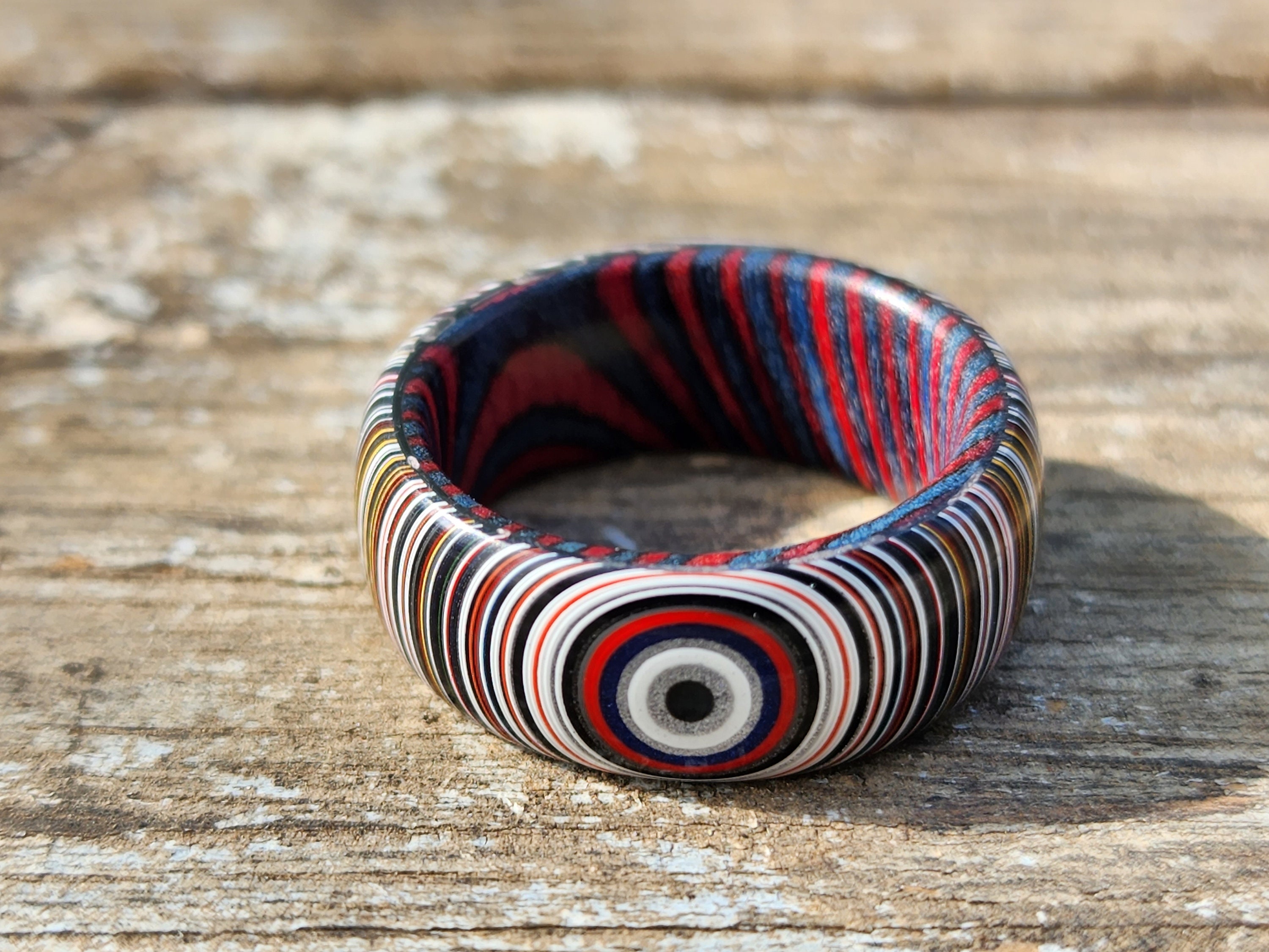 Wood and Fordite Ring. Fordite Jewelry, Fordite Ring