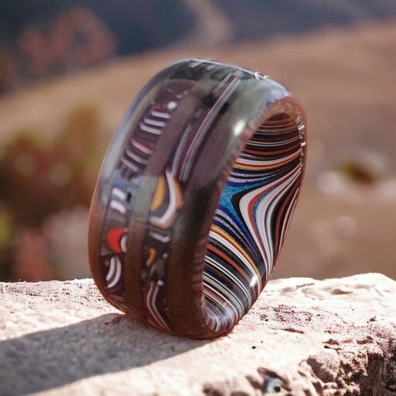 Carbon Fiber and Fordite Ring. Fordite Jewelry, Fordite Ring