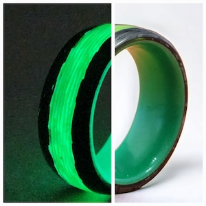 Carbon Fiber Ring With Lemon lime Glow in the dark, polished finish 8 mm width, Glow int the dark, Glow ring, Wedding ring, Wedding band.