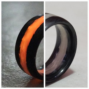 Carbon Fiber Ring With Red Glow in the dark, polished finish 9 mm width, Glow int the dark, Glow ring, Wedding ring, Wedding band.